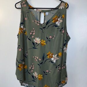 Old Navy Floral Blouse - Olive with Yellow and Pink